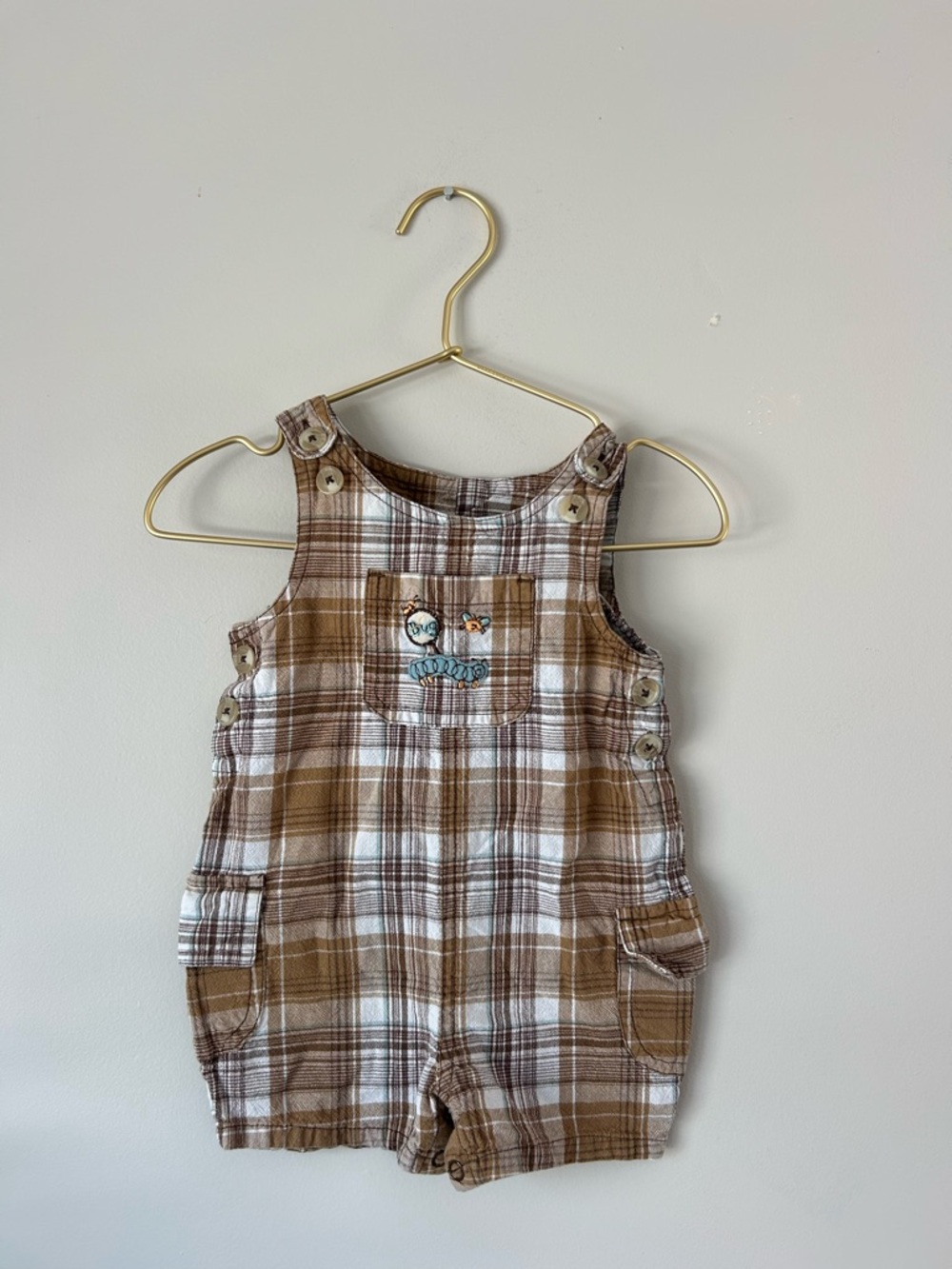 Vitamins Baby Brown and White Plaid Overalls with Front Pocket